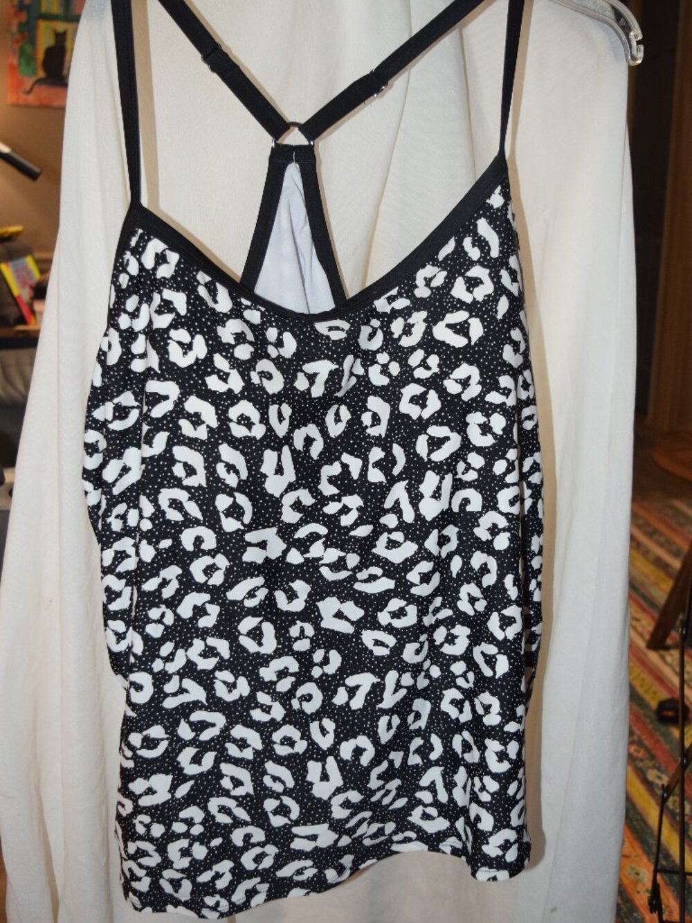 South Point Tankini Swim Top, Black and White Animal Print, Size 20W